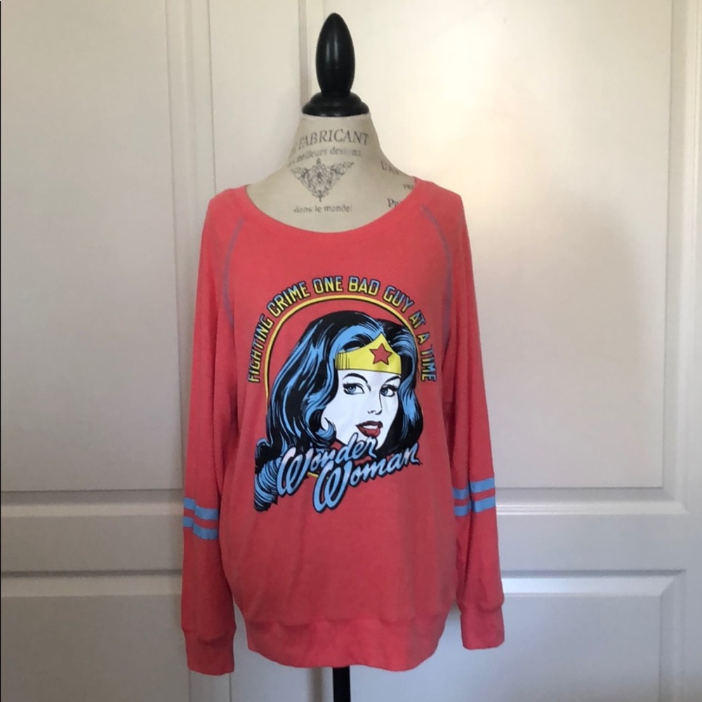 Peach colored Wonder Woman sweatshirt
